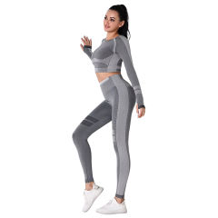 Dark Gray Seamless Knit Long Sleeve Pant Yoga Set TQE91372-26