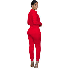 Red Cotton Blend Sweatshirt Joggers Loungewear Set TQK710133-3