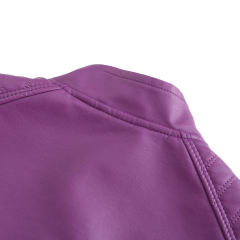 Purple Slim Fit Stand Collar PU Motorcycle Jacket TQK280091-8