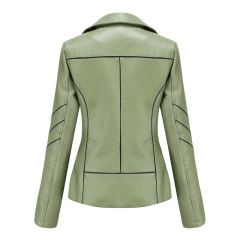 Light Green Turn Down Slim Fit PU Leather Jacket TQK280095-28