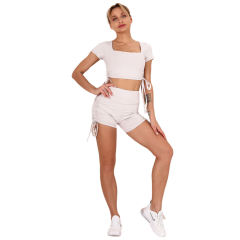 Light Gray Sides Drawstring Short Sleeve Yoga Short Set TQK710241-25
