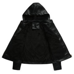 Black Fleece Lined Plus Size PU Leather Jacket TQK280097-2