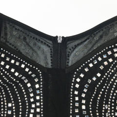 Black Mesh Rhinestone Cape Style long Sleeve Dress TQK310774-2