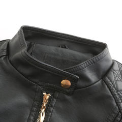 Black Classic Style Stand Collar PU Leather Jacket TQK280092-2