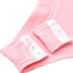 Pink Pleated V Neck Long Sleeve Bodysuit TQK550215-10