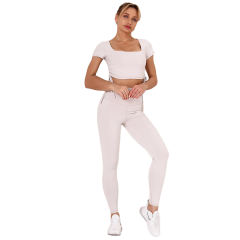Light Gray Sides Drawstring Short Sleeve Yoga Pant Set TQK710243-25