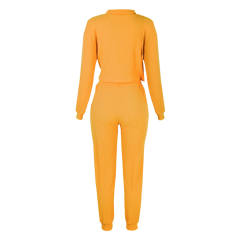Yellow Zipper Up Leopard Detail Sweatshirt with Pant Set TQK710222-7