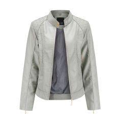 Gray Classic Style Stand Collar PU Leather Jacket TQK280092-11