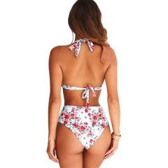 Pink Floral Print Halter 2pcs Bikini Swimsuit