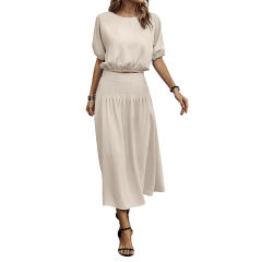 Apricot Pleated Crop Top with Skirt Set TQX711094-18