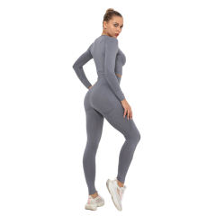 Gray Seamless Long Sleeve Yoga Sports Set TQE00135-11