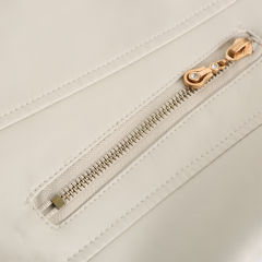 Beige Stand Collar Zipper Detail PU Leather Jacket TQK280094-46