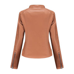 Camel Slim Fit Stand Collar PU Motorcycle Jacket TQK280091-58
