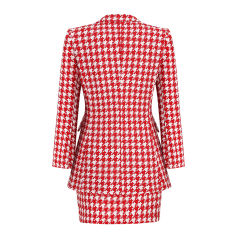 Red Plaid Print Blazer and Button Split Skirt Set TQF711046-3