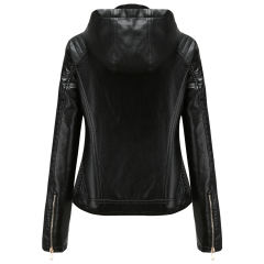Black Fleece Lined Plus Size PU Leather Jacket TQK280097-2