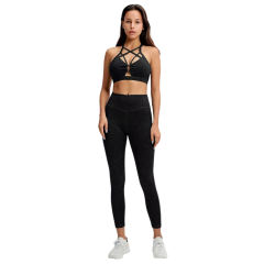 Black Front Criss-cross Bra with Pant Yoga Set TQE91346-2