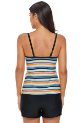 Rainbow Striped Split Overlay Tankini Swim Top