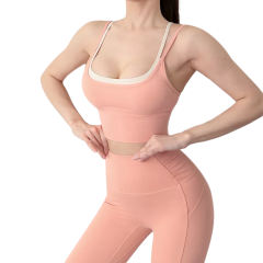 Pink Fake Two-pieces Bra with Pant Yoga Set TQE91350-10
