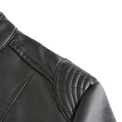 Black Stand Collar Zipper Detail PU Leather Jacket TQK280094-2