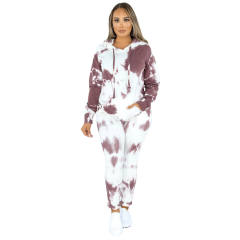 Coffee Tie Dye Print Hoodies with Pant Set TQK710224-15