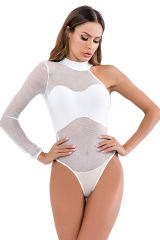 White One Shoulder Mesh Bodysuit