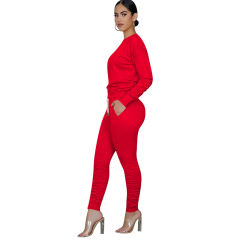 Red Cotton Blend Sweatshirt Joggers Loungewear Set TQK710133-3