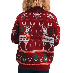Red Christma Tree Deer Snowflake Print Knit Pullover TQK271415-3