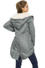 Gray Asymmetric Hooded Fleece Winter Coat