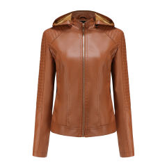 Camel Fleece Lined Plus Size PU Leather Jacket TQK280097-58
