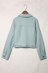 Sky Blue Waffle Knit Buttons Cropped Jacket with Pockets LC8512529-4