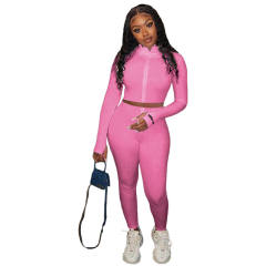 Rosy Cotton Blend Zipper Datail Long Sleeve Top with Pant Set TQK710132-6
