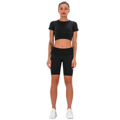 Black Seamless Short Sleeve Yoga Sports Set TQE00138-2