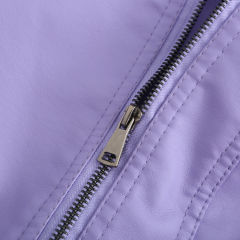 Light Purple Zipper Slim Fit Motorcycle PU Leather Jacket TQK280090-38