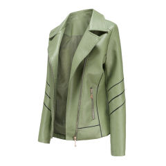 Light Green Turn Down Slim Fit PU Leather Jacket TQK280095-28