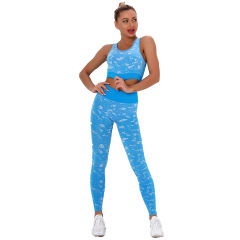 Blue Camo Print Sports Bra with High Waist Pant Set TQE00132-5