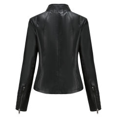 Black Zipper Pockets Long Sleeve PU Leather Jacket TQK280093-2