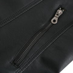 Black Slim Fit Stand Collar PU Motorcycle Jacket TQK280091-2