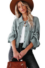 Sky Blue Waffle Knit Buttons Cropped Jacket with Pockets LC8512529-4