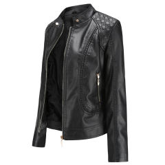 Black Classic Style Stand Collar PU Leather Jacket TQK280092-2