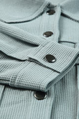 Sky Blue Waffle Knit Buttons Cropped Jacket with Pockets LC8512529-4