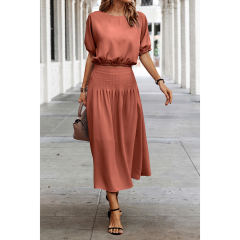 Rust Red Pleated Crop Top with Skirt Set TQX711094-33