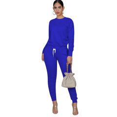 Blue Cotton Blend Sweatshirt Joggers Loungewear Set TQK710133-5