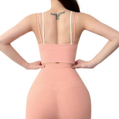 Pink Fake Two-pieces Bra with Pant Yoga Set TQE91350-10