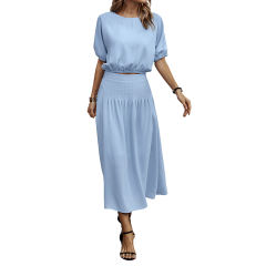 Light Blue Pleated Crop Top with Skirt Set TQX711094-30