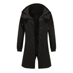 Black Weatherproof Hooded Outdoor Rainproof Coat TQK280160-2