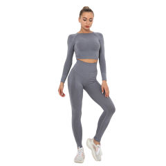 Gray Seamless Long Sleeve Yoga Sports Set TQE00135-11