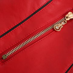 Red Turn Down Slim Fit PU Leather Jacket TQK280095-3