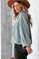 Sky Blue Waffle Knit Buttons Cropped Jacket with Pockets LC8512529-4