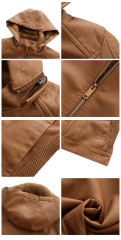 Camel Fleece Lined Plus Size PU Leather Jacket TQK280097-58