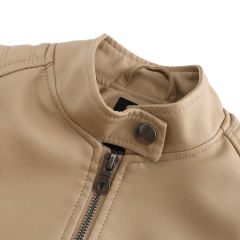 Apricot Slim Fit Stand Collar PU Motorcycle Jacket TQK280091-18